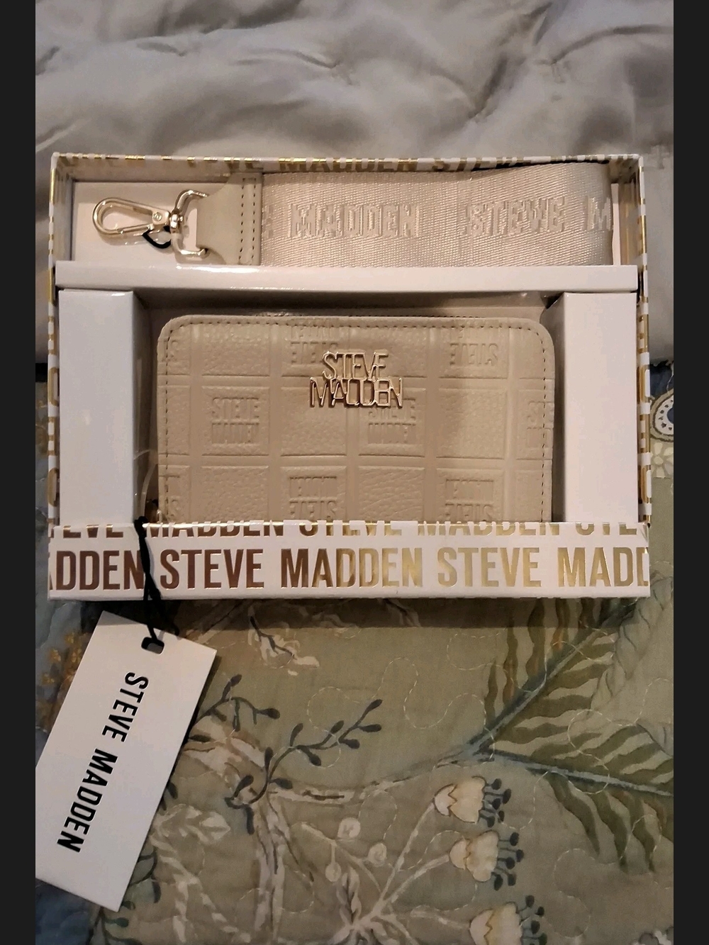 Steve Madden Cream Embossed Wallet with Detachable Strap